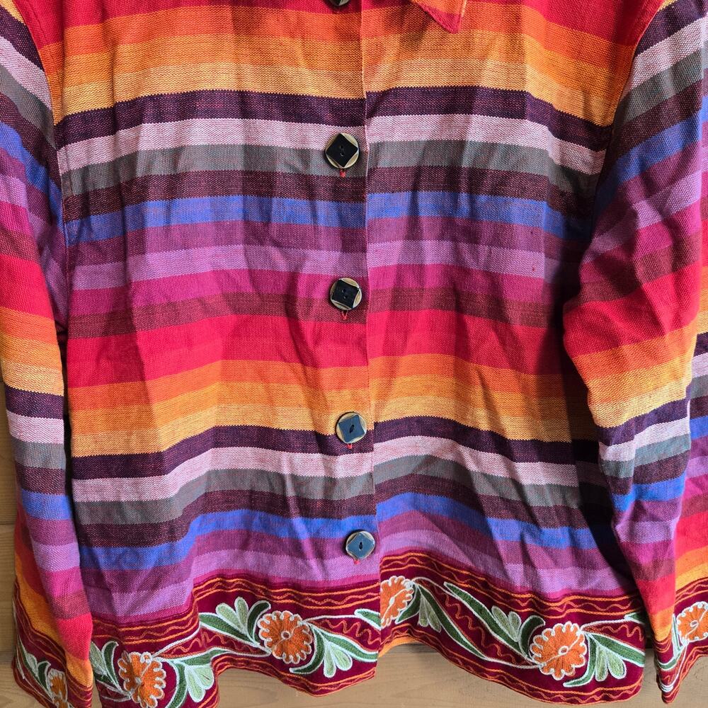 Vintage Rainbow Striped Jacket Y2K Serape Button Up Shacket Boho Southwestern S - Picture 4 of 5